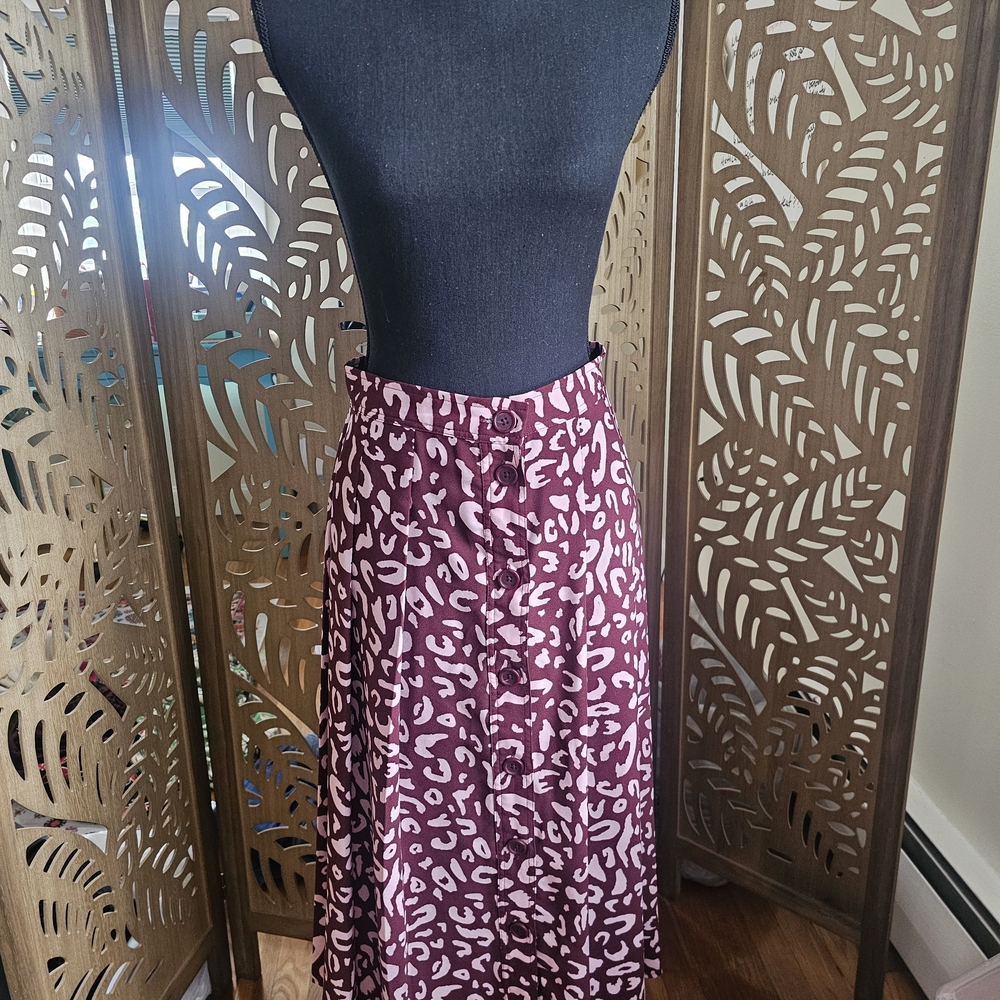 Modcloth Animal Print Midi Skirt - Burgundy and White